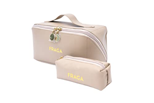 FRAGA 2 in 1 New Model Makeup Bag, Waterproof Cosmetic Bag, with Large Capacity, Skin Care Organizer for Travel, Easy to Clean (Beige)