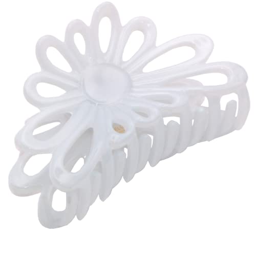 Parcelona French Plume 3" Celluloid No Slip Grip French Covered Spring Jaw Hair Claw Durable Styling Hair Accessories Women Strong Hold Girls Hair Claw Clips, Made in France (Solid White)