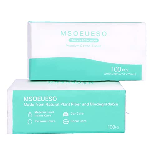 MSOEUESO Soft Dry Wipes Cotton Facial Tissues, 100 Count Disposable Face Towel, Cotton Clean Towels for Sensitive Skin, Facial Cleansing, Makeup Removing, Surface Cleaning