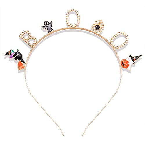 PHALIN Halloween Headbands Rhinestone Ghost Pumpkin Boo Hairbands for Women Halloween Costume Party Hair Accessory Holiday Gifts (AB Color)