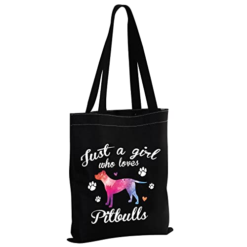 MBMSO Pitbull Gifts for Pitbull Lovers Just a Girl Who Loves Pitbulls Tote Bag Dog Lover Owner Gifts Shoulder Shopping Bag（Girl Pitbull TB-black）