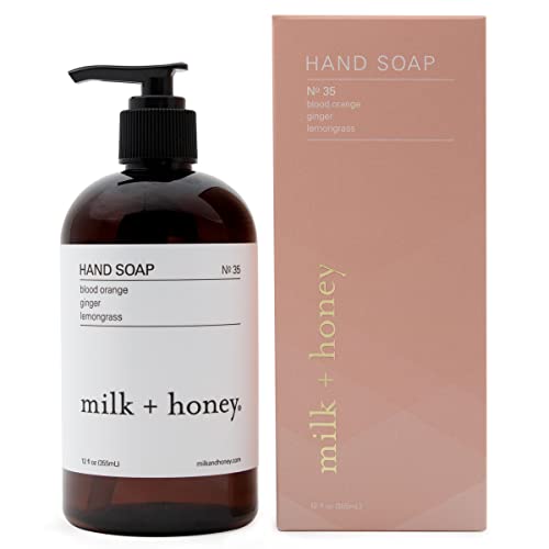 milk + honey Liquid Hand Soap No. 35, Moisturizing Hand Soap with Blood Orange, Lemongrass, and Ginger, Bright and Citrus Natural Hand Soap, 12 Fl Oz