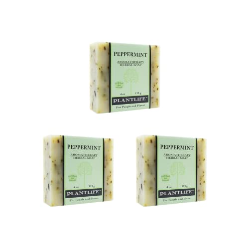 Plantlife Peppermint 3-pack Bar Soap - Moisturizing and Soothing Soap for Your Skin - Hand Crafted Using Plant-Based Ingredients - Made in California 4oz Bar