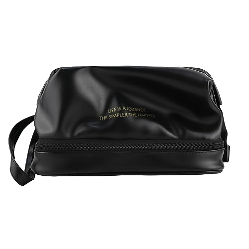 Kososuru Small Makeup Bag,Portable Waterproof Cosmetic Bag,Travel Pu leather Makeup Pouch for Women (Black, Small)