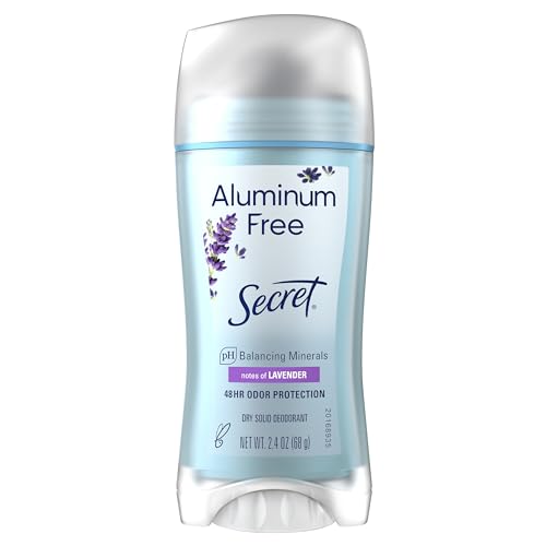 Secret Aluminum Free Deodorant for Women, 48hr Odor Protection, Free of Parabens Dyes Talc & Baking Soda, Lavender Scent, 2.4 oz