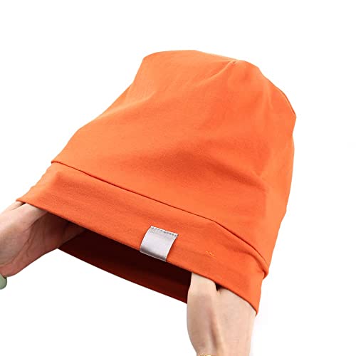 ELIHAIR Kids Beanie Sleep Hats Bonnet for Night Sleeping Cap Silky Lined Satin Bonnet with Adjustable Elastic Band for Teens Toddler Child Natural Curly Frizzy Hair Cover(Cinnabar Tangerine)