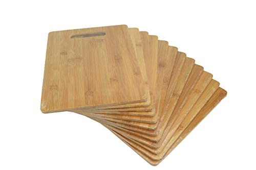 (Set of 12) 12"X9" Bulk Plain Bamboo Serving Tray, Platter, Cutting Board for Customized, Personalized Engraving Gifts (With Handle)