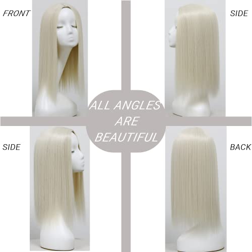 MSMY 60 White Blonde Wig Straight Heat Resistant Glueless Full Wig Middle Part None Lace