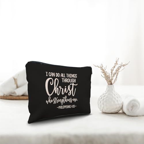 Nogrit Christian Inspirational Makeup Bag Cosmetic Bags for Women, Christian Gifts for Women Faith, Religious Bible Verse Small Makeup Cosmetic Bag for Purse, Floral Makeup Bag, Romans 15:13