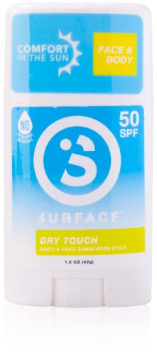 Surface Dry Touch Body Sunscreen Stick - Reef Safe, Ultra-Light & Clean Feeling, Broad Spectrum UVA/UVB Protection, Paraben Free, Hypoallergenic, Water Resistant, Fragrance Free - SPF 50, 1.5oz