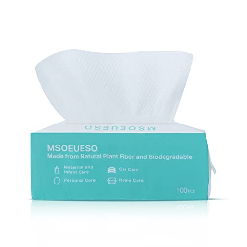 MSOEUESO Soft Dry Wipes Cotton Facial Tissues, 100 Count Disposable Face Towel, Cotton Clean Towels for Sensitive Skin, Facial Cleansing, Makeup Removing, Surface Cleaning