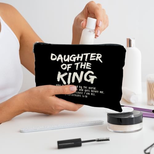 Likjad bible verse makeup bag，Daughter of the king makeup bag，christian makeup bag Cosmetic Bag，inspirational gifts for women，christian gifts for women faith，christian gifts for girls(black)