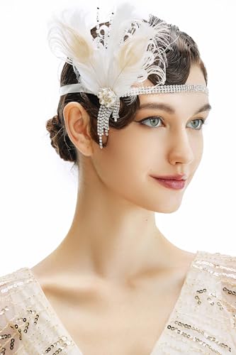 BABEYOND Flapper Headpiece for Women - Flapper Feather Headband 1920s Gatsby Headpiece Vintage Accessories for Women