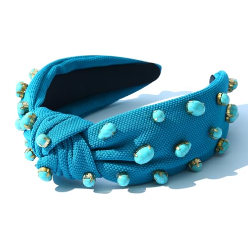 FEDANS Women Knotted Headband Crystal Turquoise Embellished Mixed Top Blue Hairband Rhinestone Hair accessories for Girls