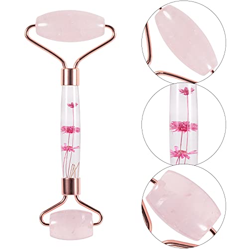 Rockcloud Crystal Stone Jade Roller Massager for Face Eye Neck Facial Skin Care Tool Anti-Aging for Slimming & Firming, Rose Quartz