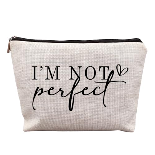 uinwk I'm Not Perfect I'm Limited Edition Canvas Makeup Bag, Inspirational Positive Gifts for Women Cosmetic Bag, Mental Health Gifts