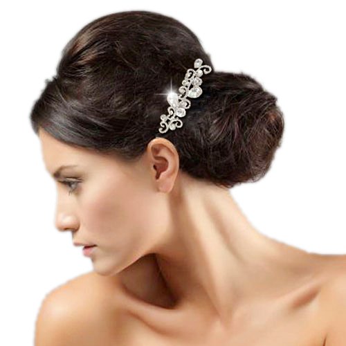 EVER FAITH Rhinestone Crystal Leaf Wave Tear Drop Wedding Bridal Hair Comb Clear Silver-Tone