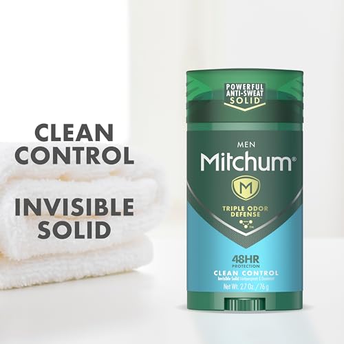 Mitchum Men's Deodorant, Antiperspirant Stick, Triple Odor Defense Invisible Solid, 48 Hr Protection, Dermatologist Tested, Clean Control, 2.7 Oz (Pack of 1)