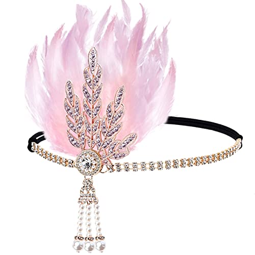 FERCAISH Flapper Headband, Feather Crystal Headband Party Feather Headband, Hair Accessories for Women