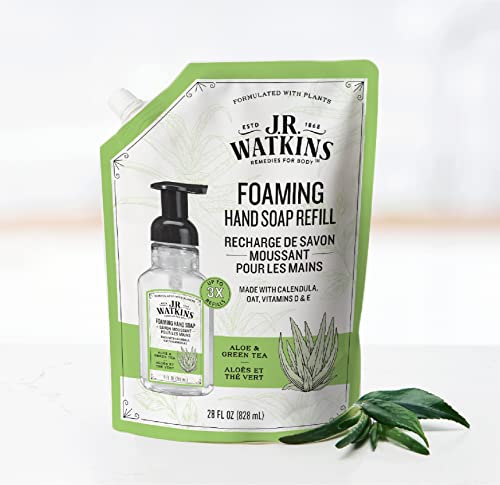 J.R. Watkins Foaming Hand Soap Refill Pouch, Scented Foam Handsoap for Bathroom or Kitchen, USA Made and Cruelty Free, Aloe & Green Tea, 28 Fl Oz (Pack of 6)