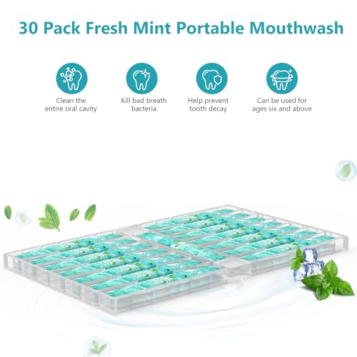 Mouthwash Travel Size Portable Mouthwash Packets to Go, Alcohol & Fluoride Free Fresh Mint Mouthwash Strips for Superior Oral Hygiene,30 Individual Disposable Mouthwash Packs