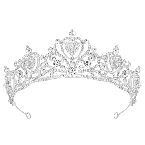 SWEETV Princess Tiara for Women, Crystal Wedding Tiaras for Bride, Silver Crown for Birthday Quinceanera Pageant Party Prom,Costume Hair Accessories Gift, 01 Silver