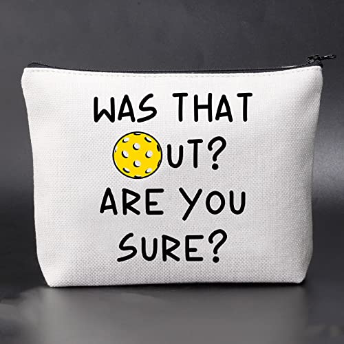 JNIAP Funny Pickleball Cosmetic Bag Pickleball Lover Player Gift Pickleball Themed Makeup Pouch Was That Out Travel Bag (Pickleball Tote)