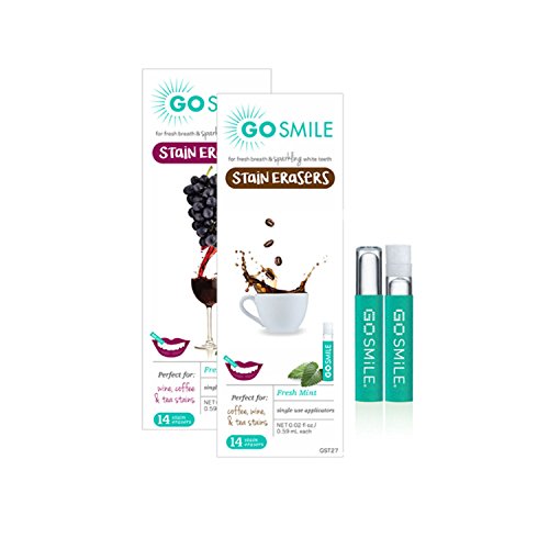 GO Smile Teeth Whitening Stain Erasers, (28 Single-use, applicators), On-The-Go Instant Teeth Cleaning, removes Coffee, red Wine and Tea Residue from Teeth Before Stains Set in, Mint Flavored