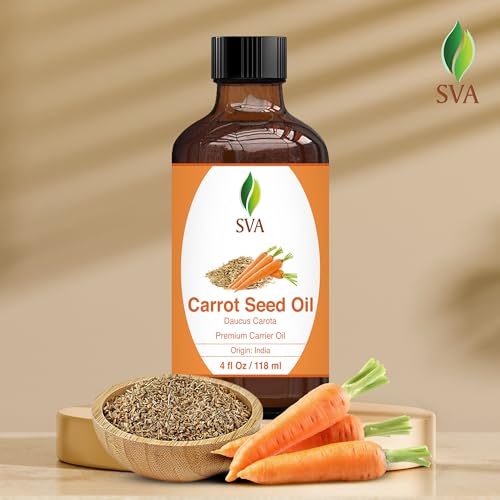 SVA Carrot Seed Oil - 4 Fl Oz – 100% Natural Cold Pressed Carrot Oil - for Face, Skin Care, Hair Care, Scalp Massage & Body Massage – Carrier Oil with Dropper