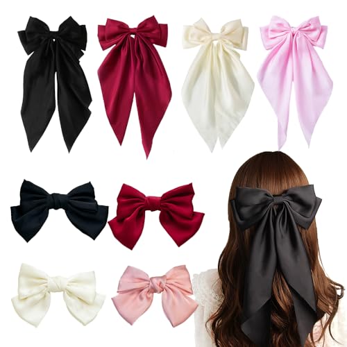 Bow Clips for Women, ELKINROVIC Mini Bow Clips Long Soft Small Coquette Bows Ribbon Bowknot Hair Bows for Girls Adult Kids(8Packs)