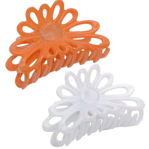 Parcelona French Plume 3" Orange and White Celluloid No Slip Grip French Jaw Hair Claw Durable Styling Hair Accessories Women Strong Hold Girls Hair Claw Clips - 2 Pieces