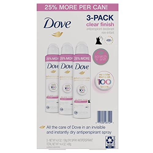 Dove Advanced Care Antiperspirant Deodorant Spray Clear Finish Invisible antiperspirant deodorant tested on 100 colors 72-hour odor and sweat protection with Pro-Ceramide technology 3.8 oz