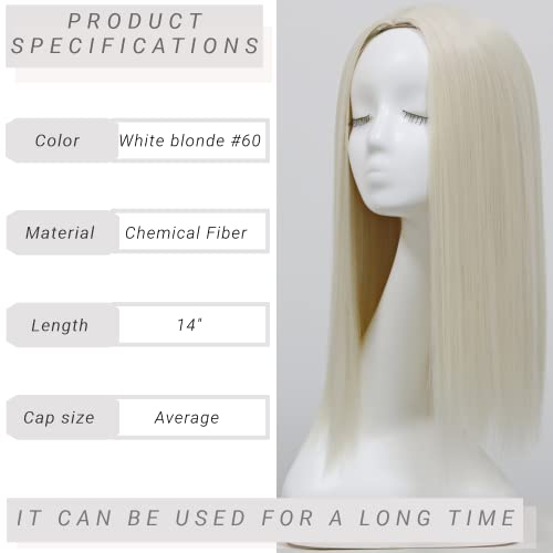 MSMY 60 White Blonde Wig Straight Heat Resistant Glueless Full Wig Middle Part None Lace