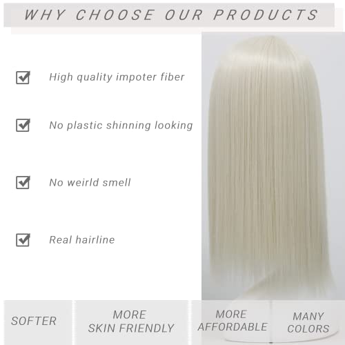 MSMY 60 White Blonde Wig Straight Heat Resistant Glueless Full Wig Middle Part None Lace