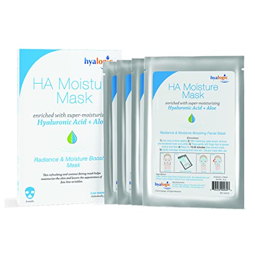 Hyalogic Hyaluronic Acid & Aloe Moisturizing Face Mask – Hydrating & Radiance Boosting Sheet Mask for Women – Vegan, Gluten-Free, Cruelty-Free Facial Treatment – Pack of 4 Pre-Moistened Face Masks