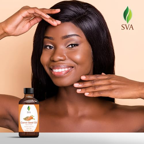 SVA Carrot Seed Oil - 4 Fl Oz – 100% Natural Cold Pressed Carrot Oil - for Face, Skin Care, Hair Care, Scalp Massage & Body Massage – Carrier Oil with Dropper