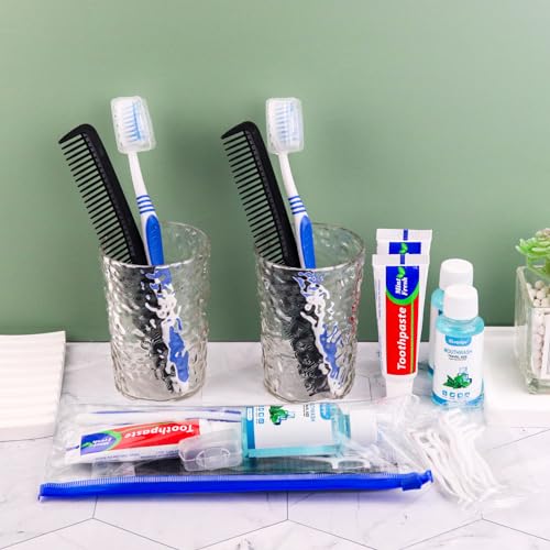 SLequipo 10 Set Travel Toothbrush Kit Bulk,Disposable Toothbrush with Toothpaste Set with Mouthwash,Toothpaste,Cover,Comb,Zip Bag,Floss Picks,Toothbrushes Set for Homeless,Travel