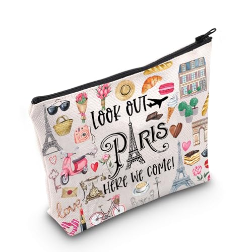 JNIAP Paris Themed Makeup Bag Paris Trip Gifts Paris Travel Bag Paris Toiletry Bag Paris Zipper Pouch Paris Makeup Pouch (look out paris)