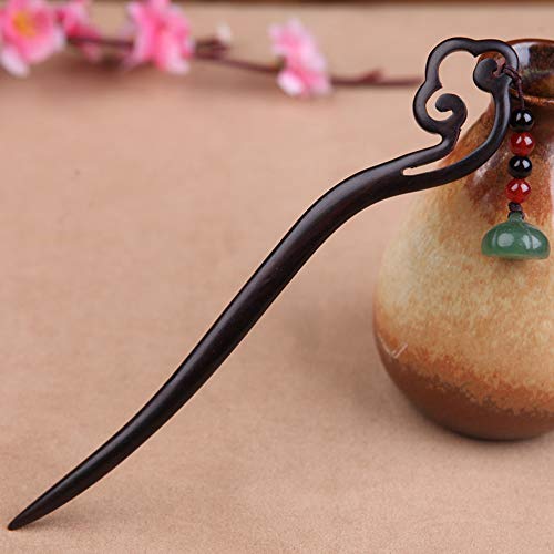 TOP SEWING Chinese Jade Retro Handmade Wooden Hairpin Classical Green Lotus Hair Sticks Headdress Tassel Hair Chopstiks for Long Hair Party Daily