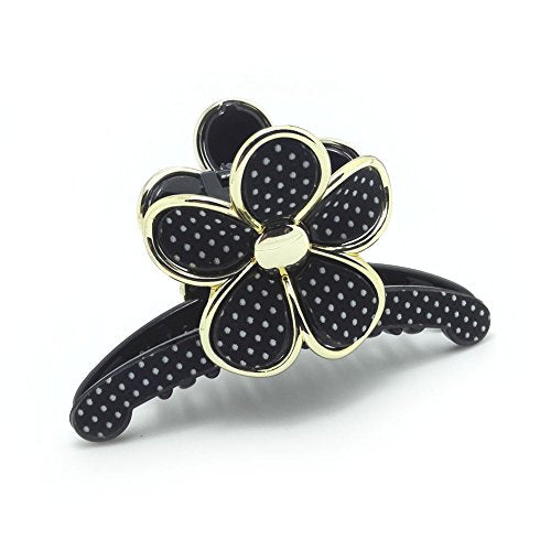 Meilliwish Flower Lace Gem Women Hair Clip Claw 1 PCS(D26)(Black)