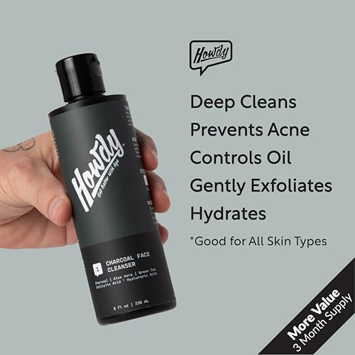 HOWDY Charcoal Face Wash (8 oz) - Deep Cleaning, Exfoliating, Hydrating