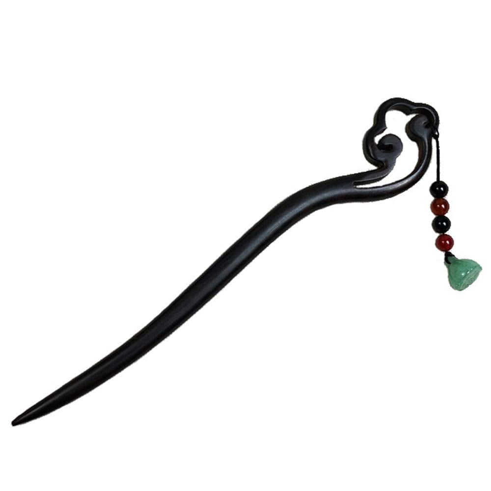 TOP SEWING Chinese Jade Retro Handmade Wooden Hairpin Classical Green Lotus Hair Sticks Headdress Tassel Hair Chopstiks for Long Hair Party Daily