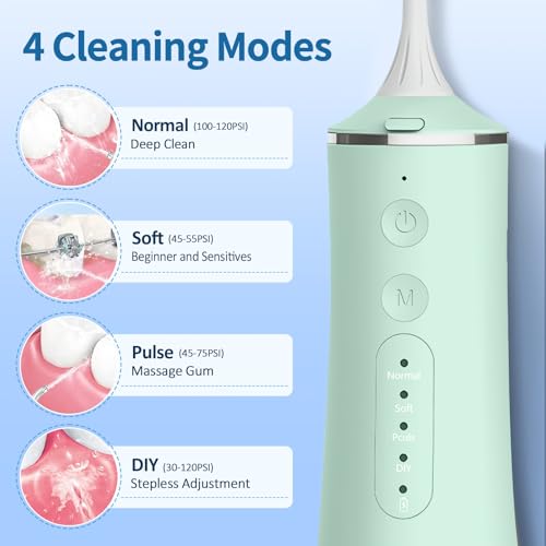 Water flosser Cordless, Electric Dental Flossers USB Rechargable Teeth Flosser, Professional Electric Portable Oral Irrigator with 4 Modes Green