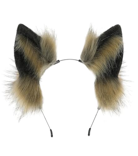 Dodheah Wolf Ears Headband Fox Cat Ears Hairband Animal Cosplay Headwear Halloween Christmas Costume Accessories Brown black