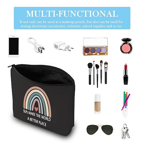 GJTIM SLP Rainbow Zipper Pouch Speech Therapy Gift SLPs Make The World A Better Makeup Bag SLP Graduation Gift for Speech Teacher(SLPs Make Black)