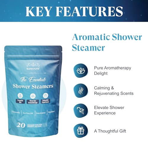 Glowlylite Shower Steamers Aromatherapy - 20 Packs Shower Bombs Essential Oils for Home Spa Bath, Self Care, Stress Relief (Blue)