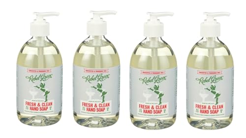 Rebel Green Liquid Hand Soap - Moisturizing Natural Bathroom & Kitchen Liquid Soap - Gentle Household Hand Wash (Unscented, 16.90 Fl Oz (Pack of 4))