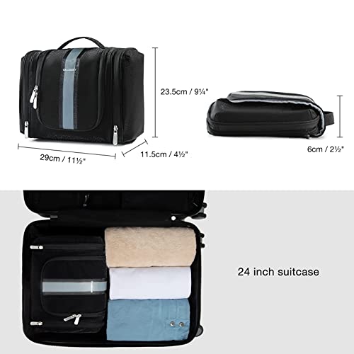 BAGSMART Toiletry Bag for Men, Travel Toiletry Organizer with hanging hook, Water-resistant Cosmetic Makeup Bag Travel Organizer for Shampoo, Full-size Container, Toiletries, Black-Medium