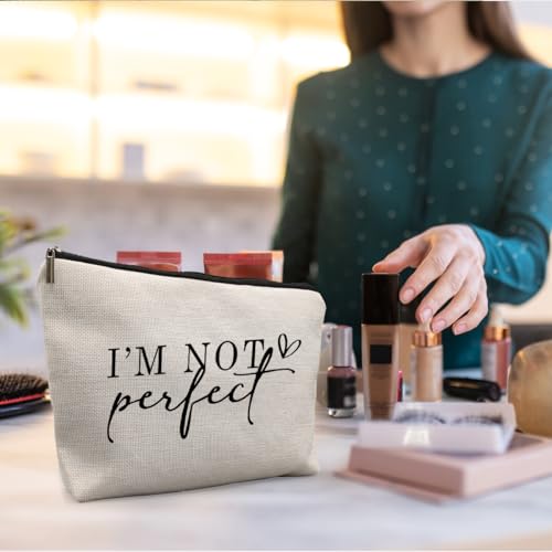 uinwk I'm Not Perfect I'm Limited Edition Canvas Makeup Bag, Inspirational Positive Gifts for Women Cosmetic Bag, Mental Health Gifts