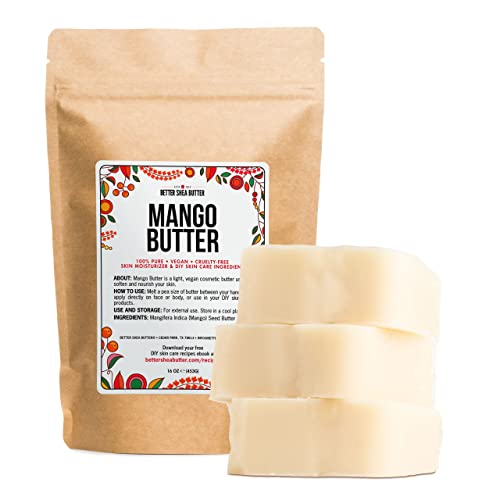 Raw Mango Butter - 100% Natural Skin and Hair Moisturizer - Use with Shea in DIY Whipped Body Butter, Mango Body Lotion, Lip Gloss and Soap Making, 8 oz Block